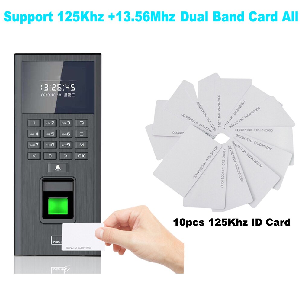 Biometric Fingerprint 125Khz+13.56Mhz RFID Access Control Keypad System Electronic USB Time Clock Recorder Attendance Machine: D9 10 ID Card