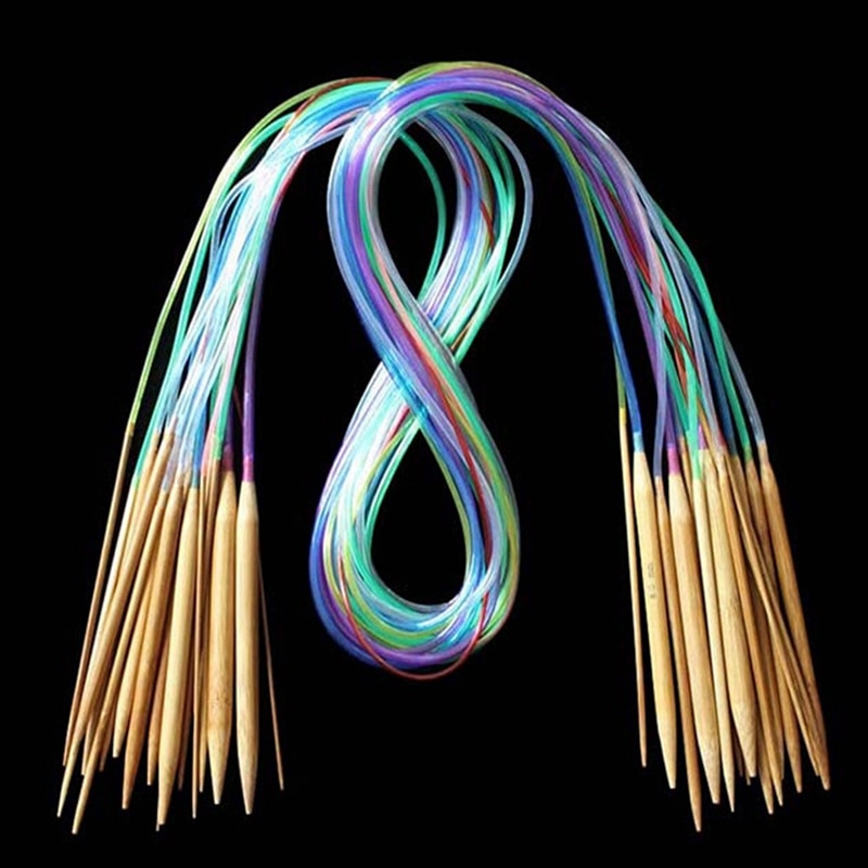 Multicolor tube 18 stuks/set bamboe rondbreinaalden set 40-120cm