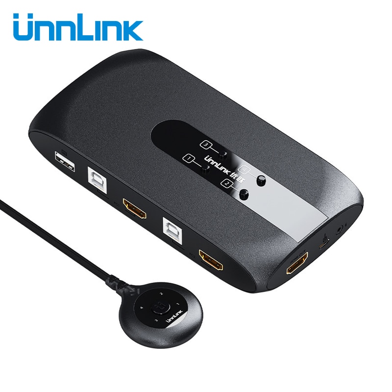 Unnlink HDMI KVM Switch 4 Ports with Extender 4K30Hz 1080P60Hz 4 Computers Share 1 Monitor 4 USB for Printer Keyboard Mouse