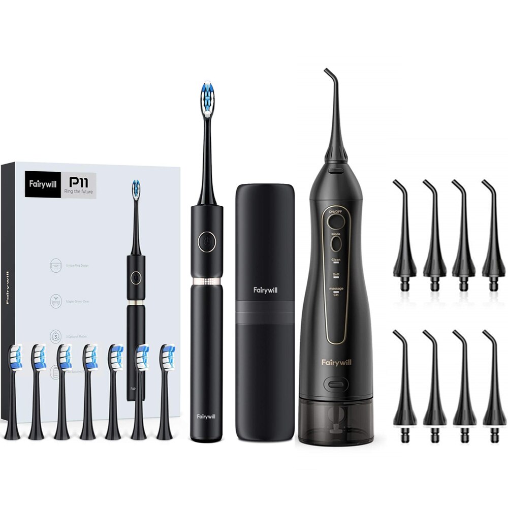 Fairywill Elektrische Schall- Zahnbürste &Ampere; Wasser Flosser USB Ladung Wasserdichte 5 Modi 3 Pinsel Köpfe Zahnbürsten Zähne Reiniger: 5020E-P11