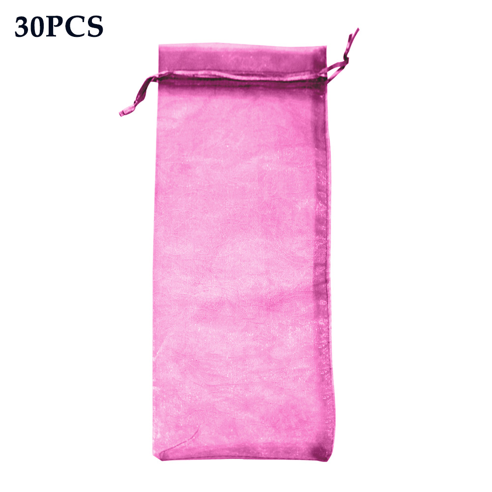 30pcs Packaging Bottle Cover Fine Mesh Wrapping Transparent Wine Bag Organza Party Wedding Pouch Drawstring: Rose Red