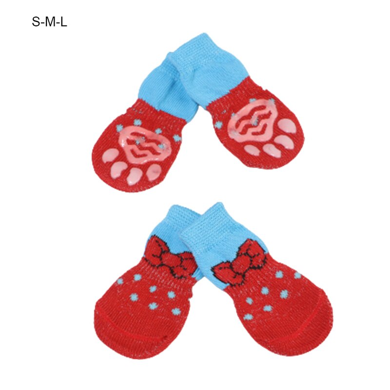 4 Stks/set Leuke Katoen Rubber Hond Schoenen Waterdicht Antislip Hond Regen Snowboots Sokken Voor Puppy Grote kleine Katten Levert Gereedschap: red / S