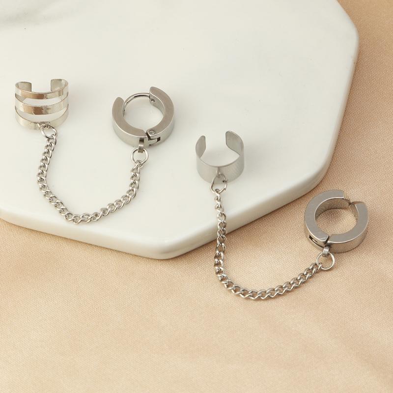 1 sztuka moda łańcuch w stylu biodro-chmiel kolczyki kość robić ucha klip gwintownica spadek mankiet podwójny łańcuch przeszywający kolczyki biżuteria dla obu płci