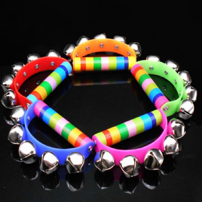 1pc Wooden Rattles Musical Instruments Educational Toys Semicircle Geometric Shape Jingle Hand Shake Ring Bells