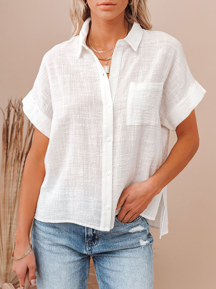 Casual Solid Short Sleeve Cotton Linen Loose Blouse Vintage Harajuku Oversized Shirt Tunic Summer Tops Women: M / WHITE