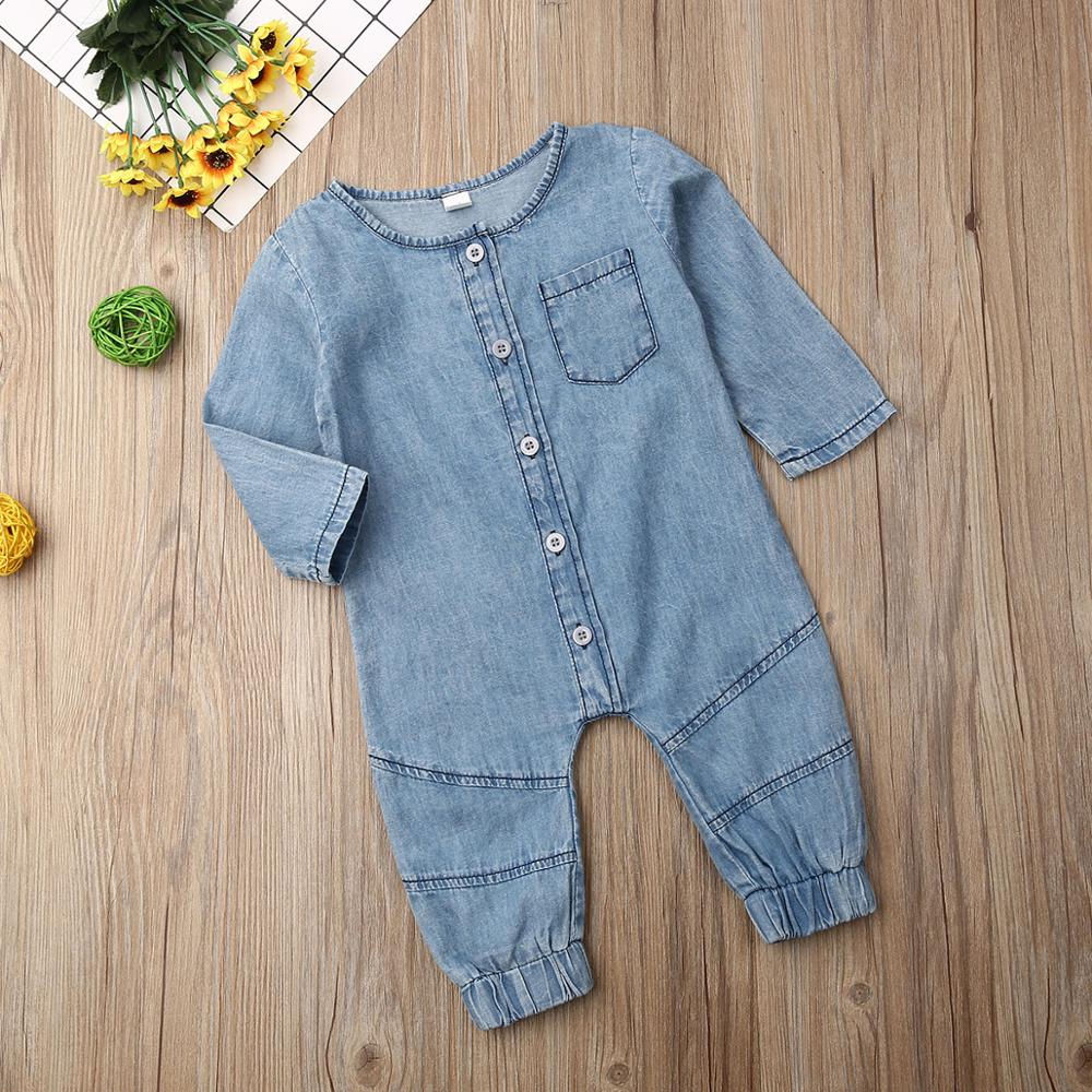 2020 outono inverno recém-nascido macacão da criança dos miúdos do bebê roupas da menina do menino denim macacão manga longa botão macacão