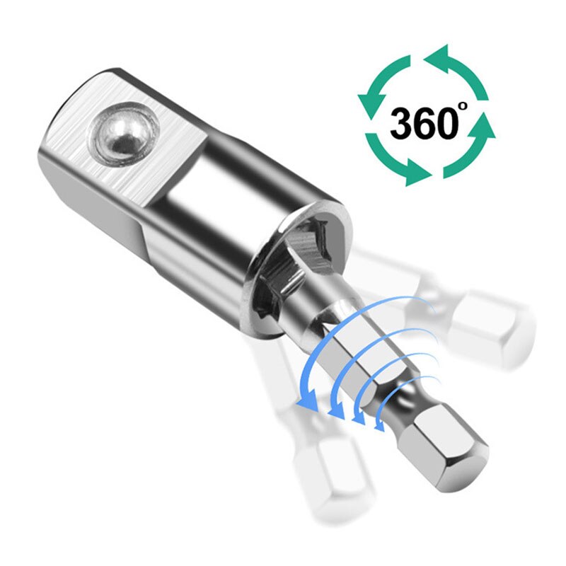 1pcElectric Drill Socket Adapter for Impact Driver with Hex Shank to Square Socket Drill Bits Rotatable Extension 1/4" 3/8" 1/2"