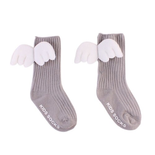 Angel wing Baby Girls Knee High Socks Summer Autumn Cotton Socks Solid Candy Color Kids Toddler Short Socks For Children: Gray / 2-4 years old