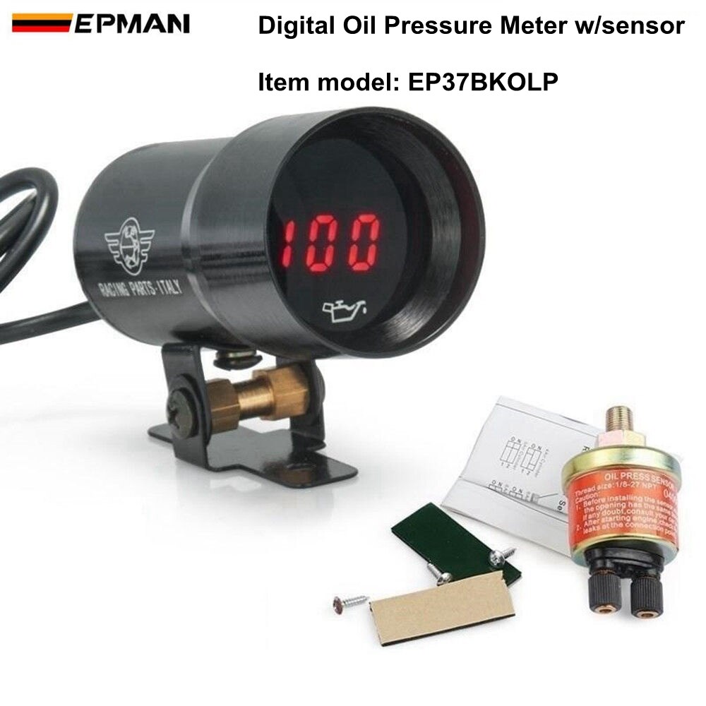 EPMAN 37mm Digital Geraucht Volt Meter Wasser Temp Öl Temp Messgerät Öl Drücken Sie Messgerät Schub Turbo Meter Tachometer EP-DGT-AF: Öl Druck Messgerät