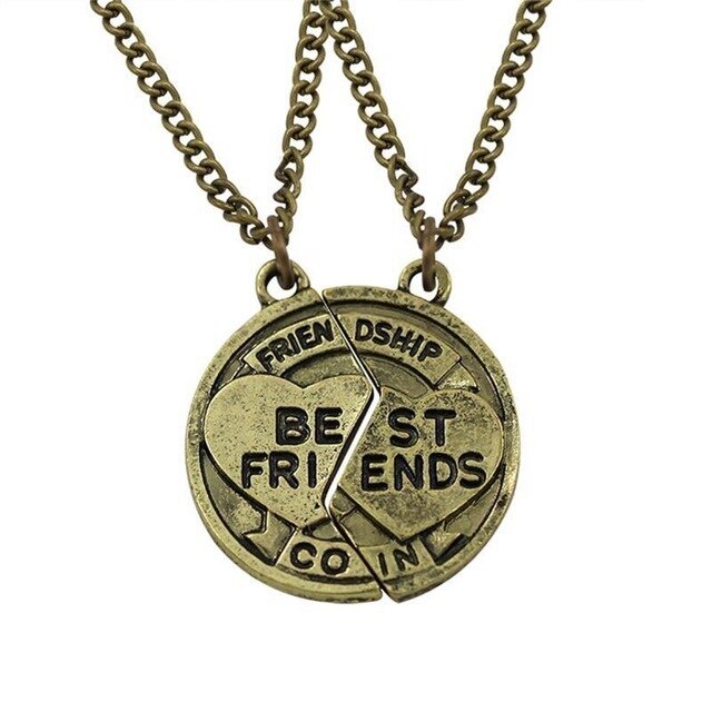 Best Friends Pendant Necklace Women Men Splicing Geometry Pizza Love Heart Necklaces Couple BFF Friendship Jewelry Colar: BFF Heart bronze