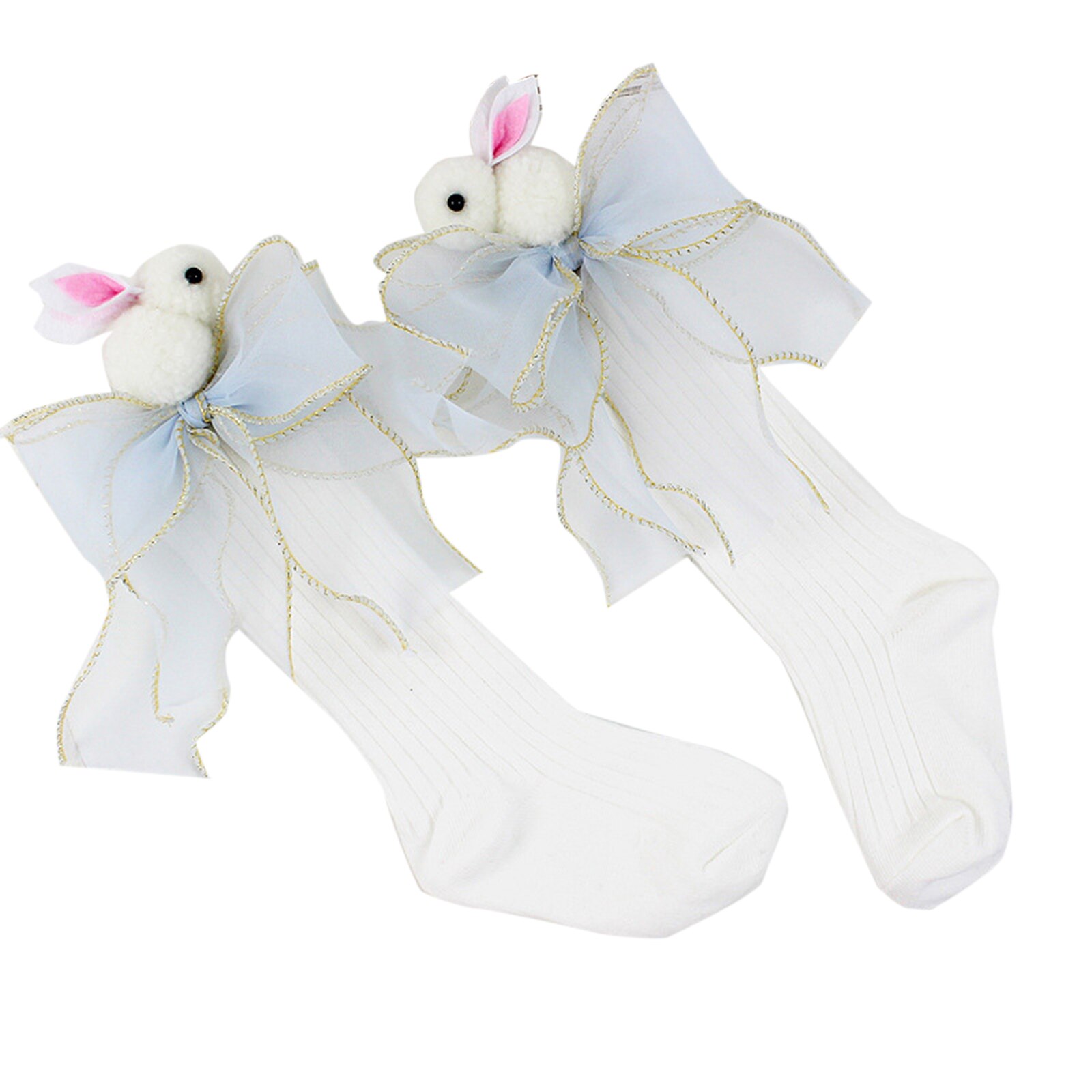 Baby Baby Meisjes Knie Hoge Sokken Leuke Gebreide Katoen Ademend Warm Houden Buis Kous Met Bunny Boog Peuters Accessoires: WHITE / 1-5 Years