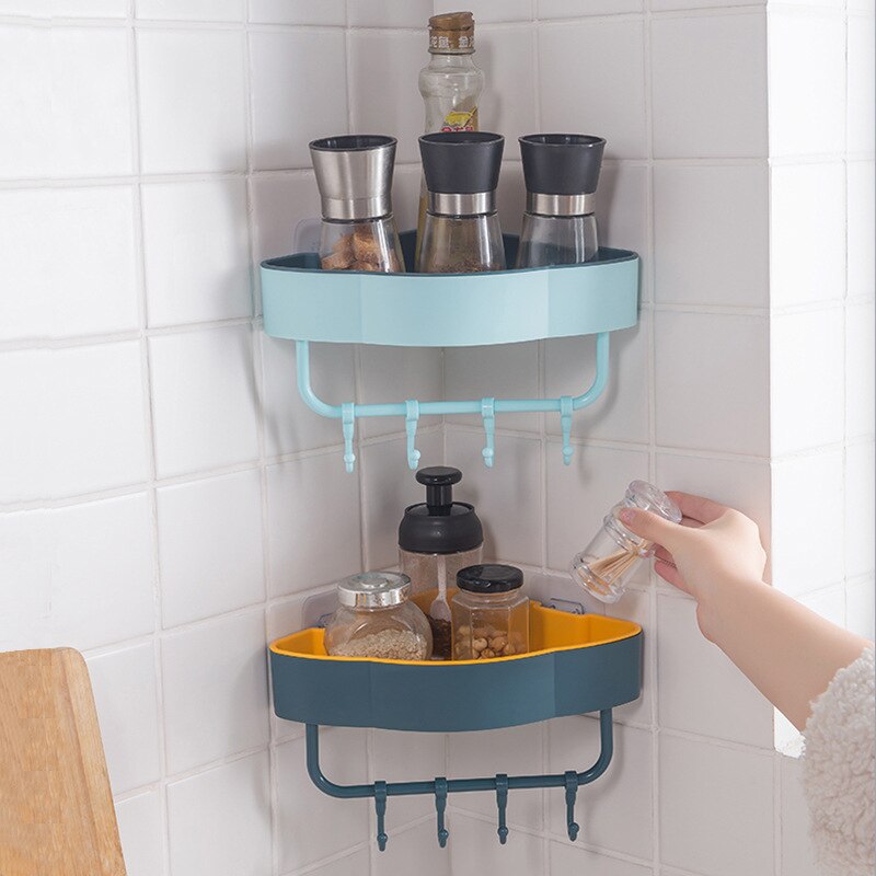 1pc gratis stansvägg hörn duschhylla med krok badrumshylla schampo duschhylla hållare kök förvaringsställ arrangör