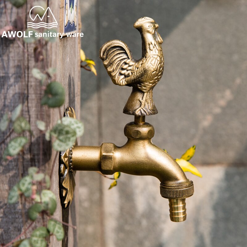 Garden Faucet Art Animal Shape Antique Countryside outdoor Wall Mounted Faucet Brass Washing Machine Cold Water Tap AF6136