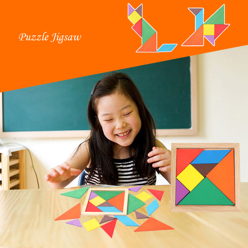 Farverigt træ tangram hjernevrider puslespil legetøj tetris spil førskole magination intellektuelt pædagogisk børnelegetøj