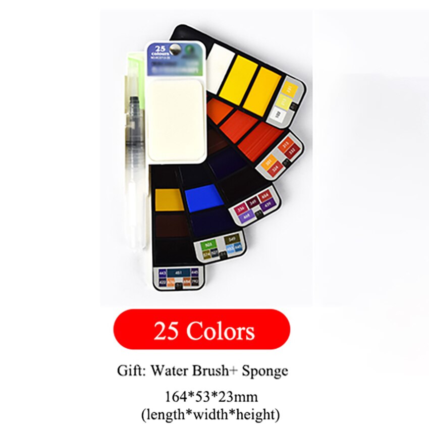 18/25/33/42 kleuren Opvouwbare Effen Aquarel Verf Set Fan Vormige Aquarel Met Water Borstel Pen wasbare Spons: 25 Colors