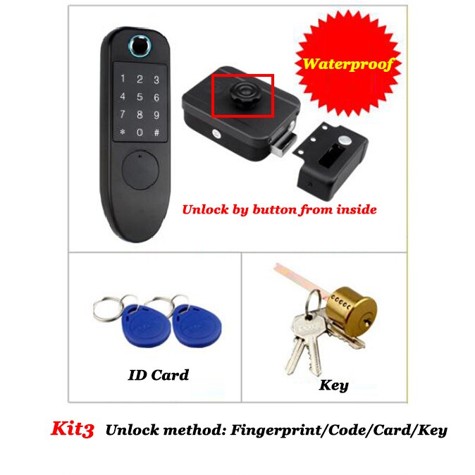 Waterproof Fingerprint lock Electric Door Lock Hidden lock ID Key Battery Digital Lock Gate opener Garden lock: Kit3