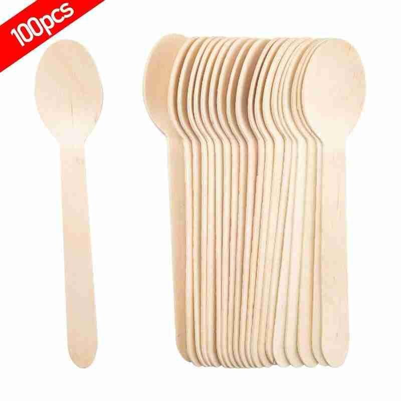 100 Stuks Wegwerp Houten Mini Lepel Ijs Lepel Dessert Scoop Wedding Lepel Dessert Westerse Hout Servies Keuken Deel S7X3: Default Title