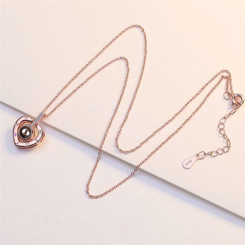 Mémoire unique 100 langues je t'aime Projection chaude Visible 925 argent Sterling doux coeur femme collier SNE436