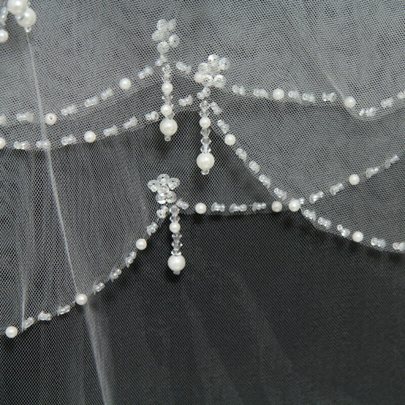 Bruids Sluier Met Crystal Parels Elleboog Lengte Sluier Bridal Veils Wedding Veil Soft Tule Met Kam