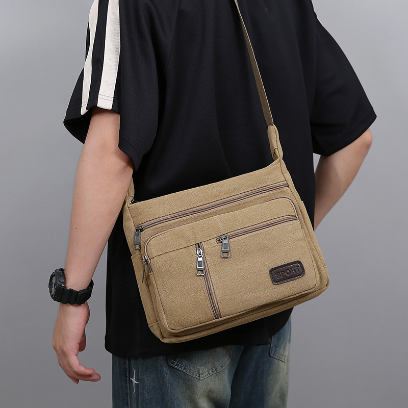 Canvas Schoudertas Fles Mannen Vrouwen Casual Eenvoudige Mode Retro Crossbody Cross Vierkant Gelaagd