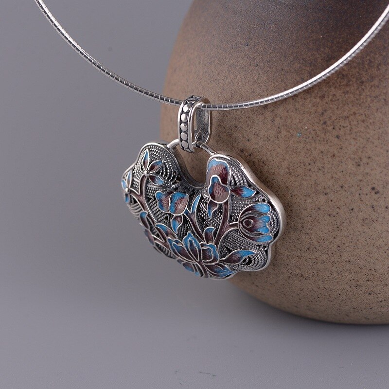 BALMORA Echt 925 Sterling Silber Jahrgang Pfingstrose Blumen- Anhänger für Halsketten Frauen Dame Ethnische Emaillieren Schmuck