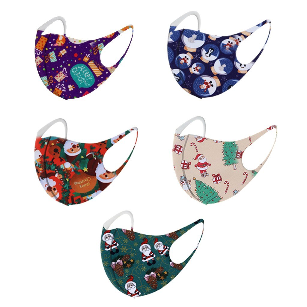 5PC Face Mask Christmas Printed Cover Merry Christmas Xmas Decorations Navidad Decor Santa Claus Happy Year Mascarillas: E