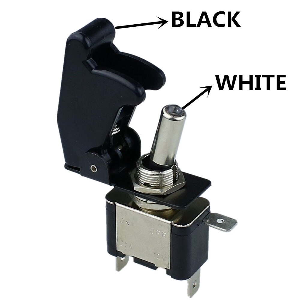 illuminated LED Toggle Switch With Missile Style Flick Cover 12V Car Dash: BLACK WHITE
