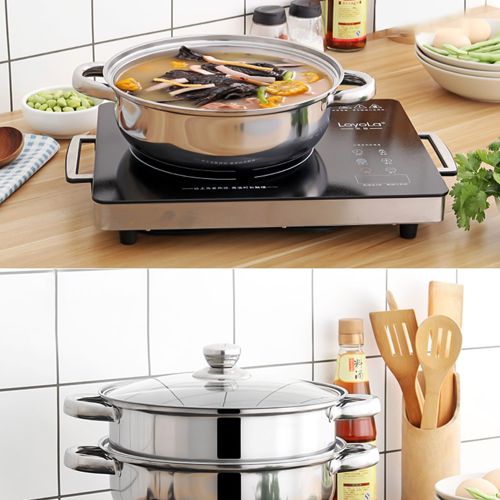 Stoomboot Pot Roestvrij Staal Stoomboot Set Dikker Single Layer Dampende Pot Dubbele-oor Soep Stoom Fornuis Pot Keuken Cookerware