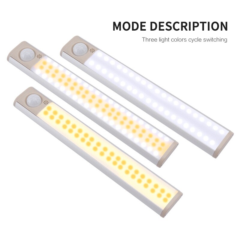 Luz LED con Sensor de movimiento PIR para armario, lámpara de noche de armario, luz de fondo para escalera, lámpara de imán, 10/80/120
