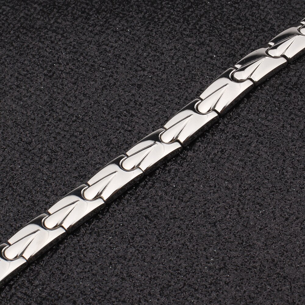 FINE4U B373 Health Germanium Bracelet Male Stainless Steel Wrist Band Hand Chain Bracelet for Men Women Energy Bracelets