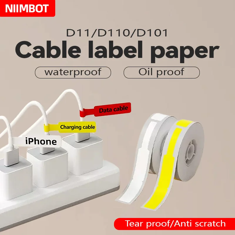 Niimbot kabeletiket hjemmekontor ledningsidentifikationsetiket egnet til  d110 d101 d11 pinter netværkskabel vandtæt etiketklæbende