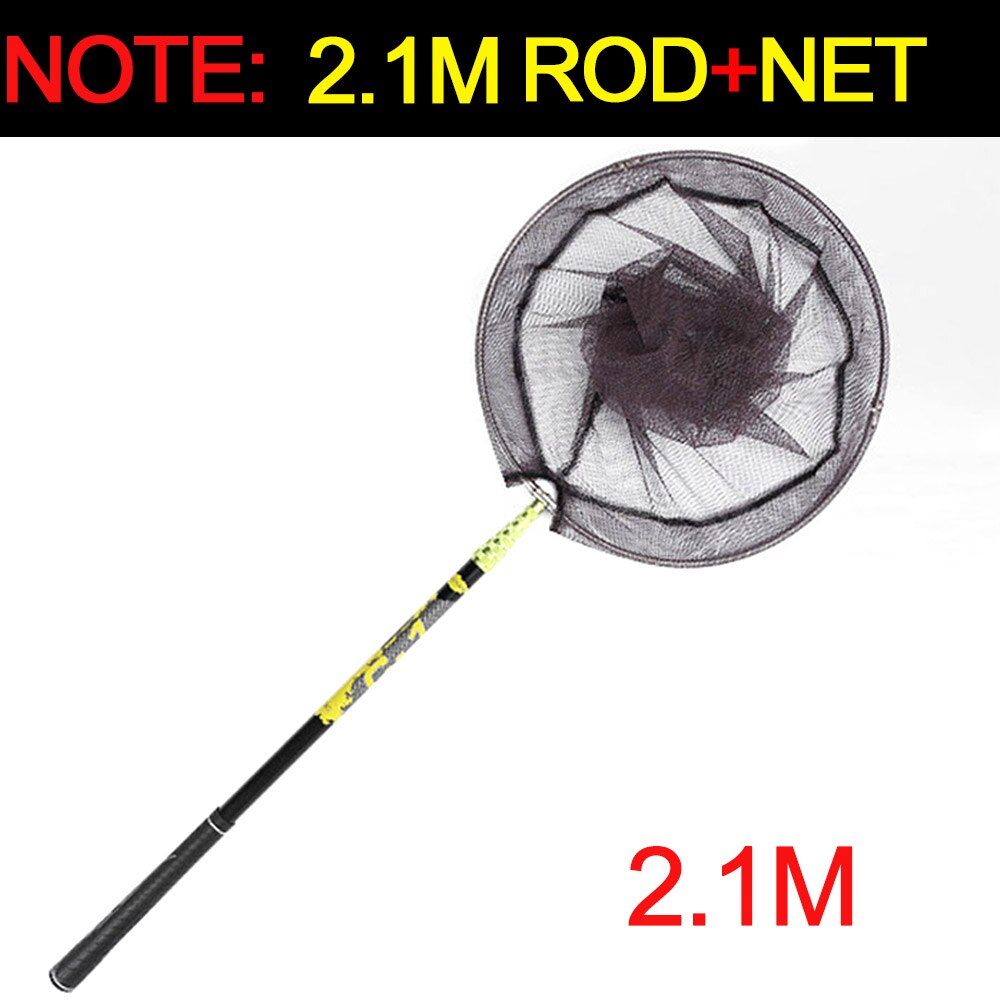 Filet de pêche télescopique pliable en carbone, 2.1M 3M, à longue poignée, équipement pour la pêche, X437B: 2.1m Rod and net