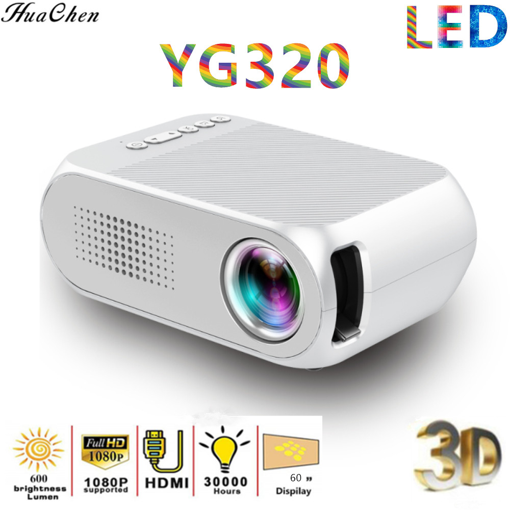 Miniproyector LED portátil YG320 para el hogar, HD, 1080P, 320x240 píxeles, HDMI, USB, 3D