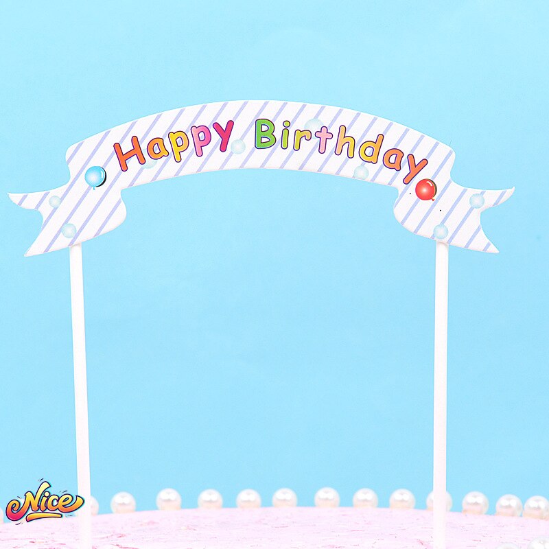 5 unids/lote Topper para tarta de feliz cumpleaños decoración signo Topper de la torta de cumpleaños insertar chica sirena cumpleaños postre Decoración: balloon  Stripe