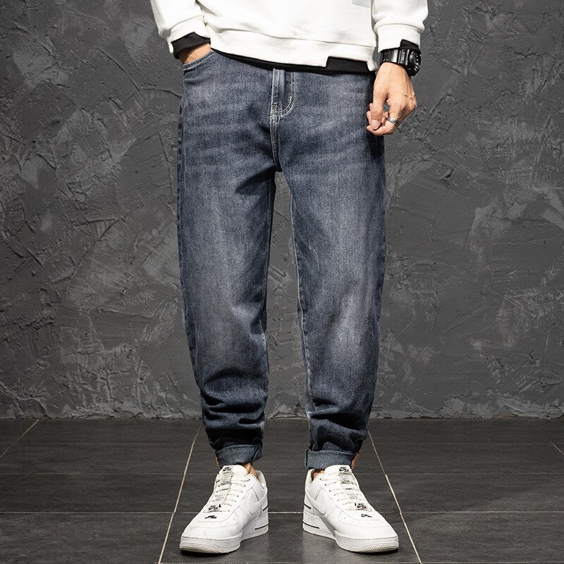 Plus størrelse 6xl 7xl mænds beklædte jeans elastisk talje lige harembukser street loosemen denim bukser: Xxl