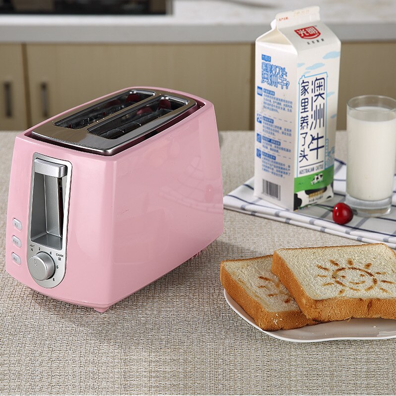 2 stk brød mini desktop morgenmad brødrister lyserød og hvid farve smil mønster brødrister