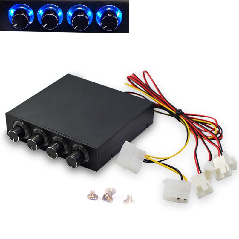 Controlador de ventilador de velocidad de 4 canales con Panel frontal de Controlador LED azul/rojo para PC HDD de 3,5 pulgadas, para ventiladores de ordenador