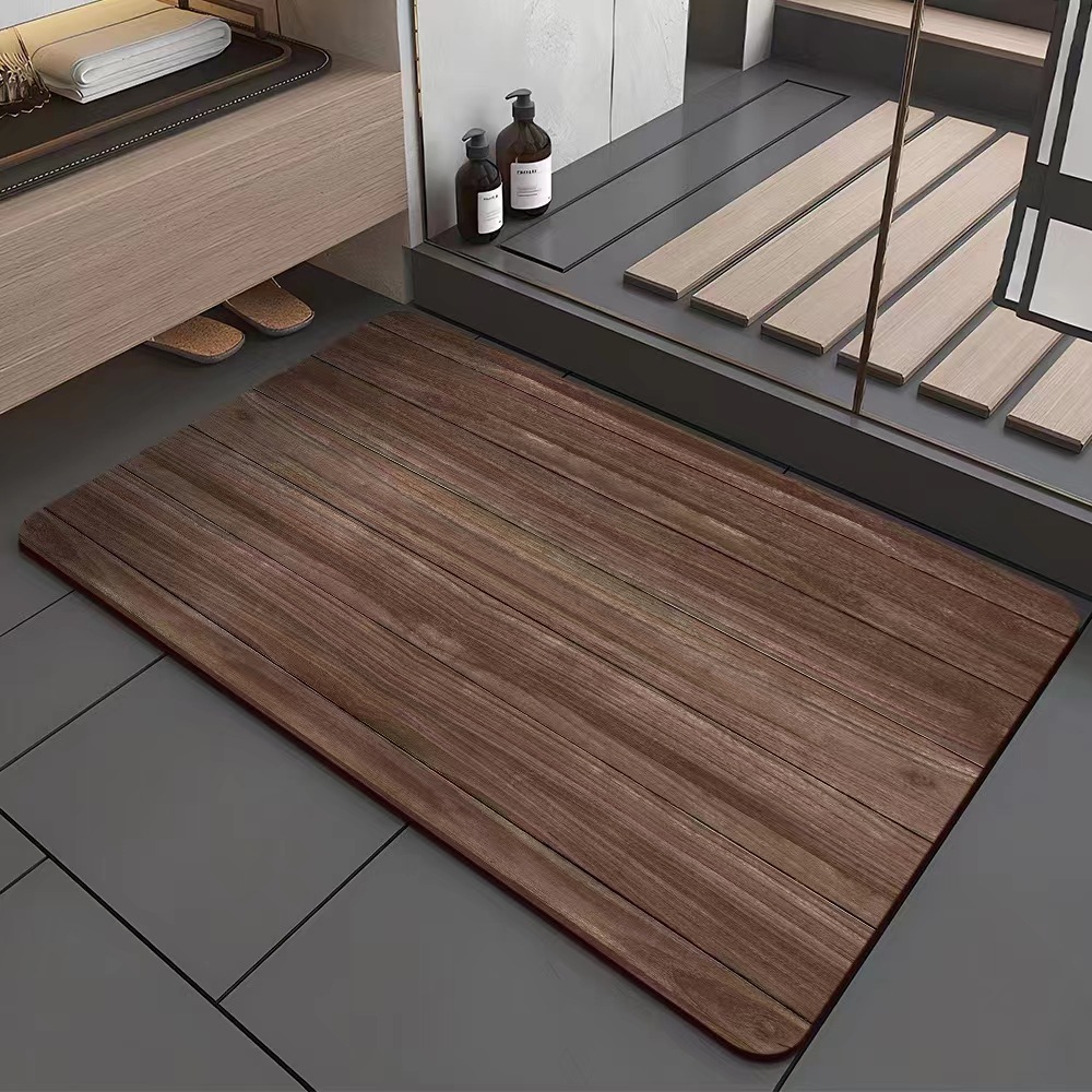 Wood Grains Printed Bathroom Mat, Absorbent Bath Carpets, Toilet Doormat, Floor Rugs, Beside Bathtub, Anti-Slip Pad 40x60: 1 m2 / Red
