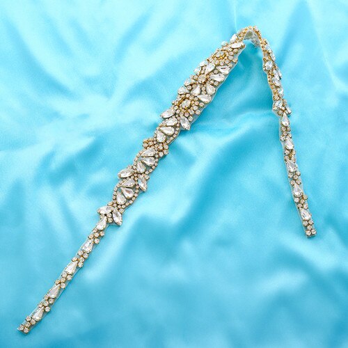 Gouden kristallen trouwriem linten parels trouwjurk sjerp strass steentjes bruidsriem voor bruiloft bruidsmeisjesjurk  s146g: Alleen applicatie