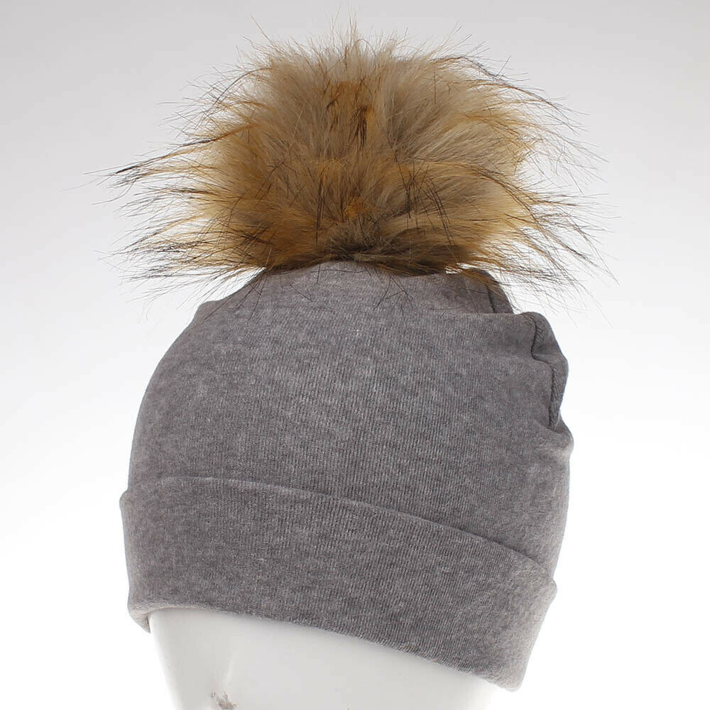 Babyaccessoires peutermeisje en -jongen baby baby winter warm gehaakt brei muts muts zacht effen muts pluizige pompon bal: Donkergrijsbruin