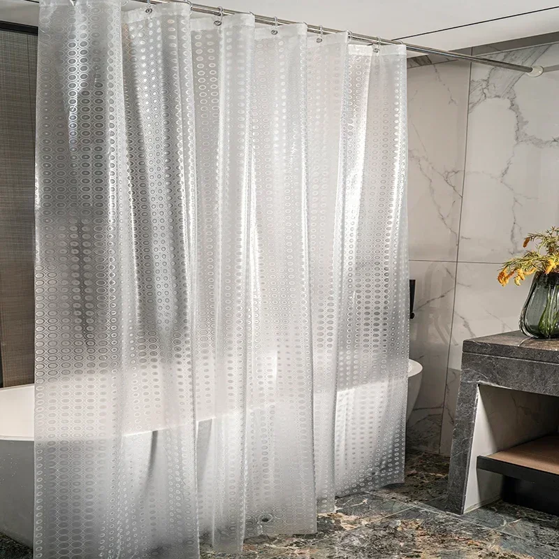 PEVA Clear Cobblestone Shower Curtain with 12 Hooks Water Splash Resistant Mildew Proof Bathtub Partition Bath Supplies