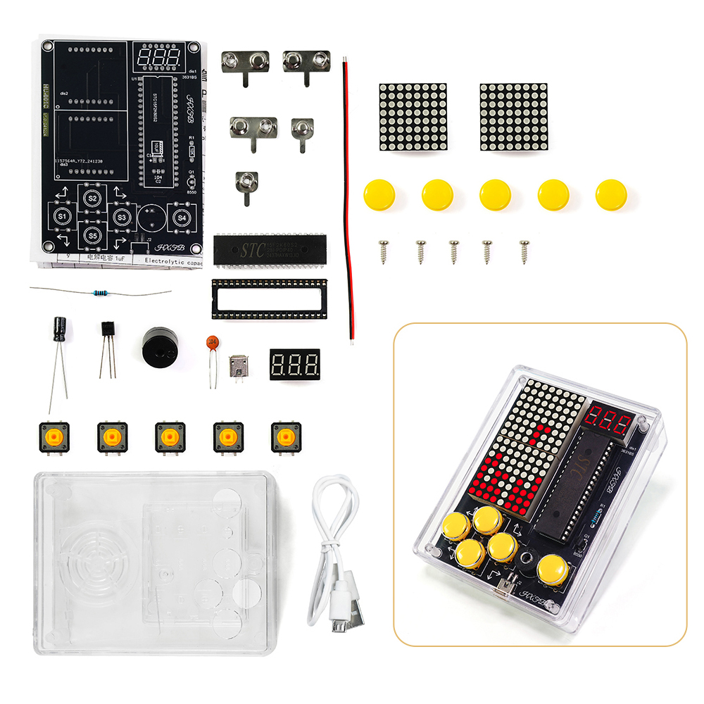 DIY Verbeterde Pixel Game Console Elektronische Kit Rode LED Dot Matrix Digitale Buis Display Soldeerpraktijk Kit Verstelbare USB 5V