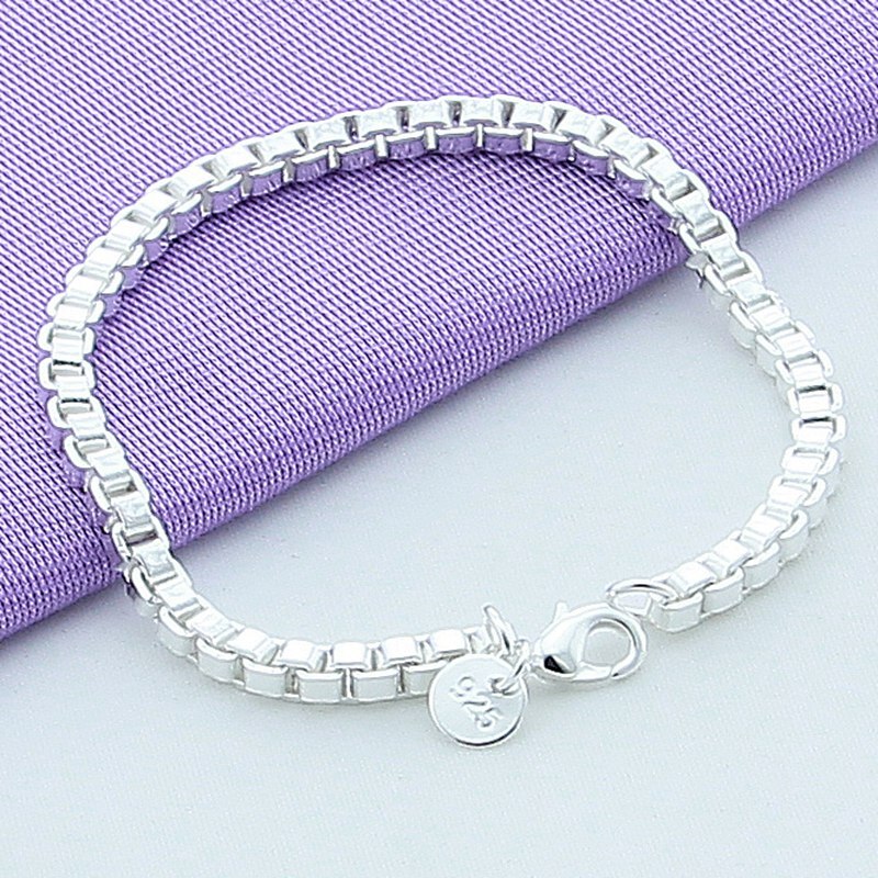 Luxe flambant neuf 925 argent bracelet 4mm boîte chaîne Bracelet pour femmes hommes bijoux