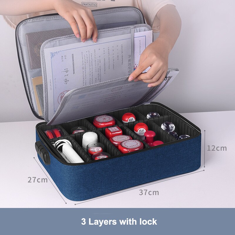 Large Briefcase Document Bag Waterproof Business Official Seal Organizer Files Folder Ticket Card Travel Office Accessories Item: A 3Layers Blue