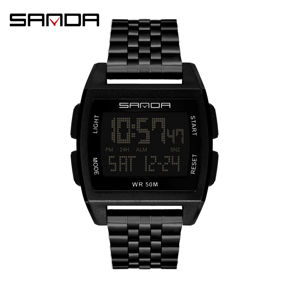 SANDA Watch Square Men Watches Stainless Steel Multi-Function Electronic Watches Luminous Waterproof Casual Sport Watch