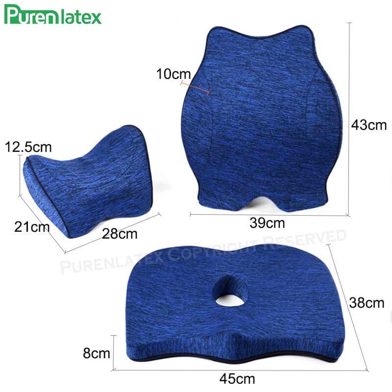Purenlatex Auto Seat Cushion Memory Foam Orthopedic Pillow for Office Car Pad and Coccyx Cushion for Sciatica & Back Pain Relief