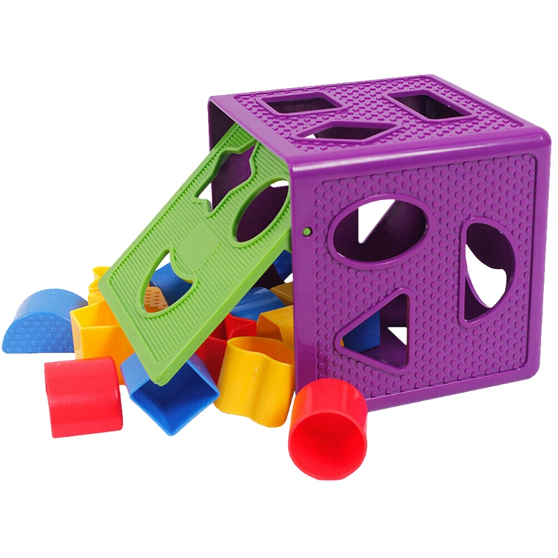 Vierkante Baby Blokken Vorm Sorter Speelgoed Blokken Multi Vormen Kleurherkenning Speelgoed Doos: Default Title