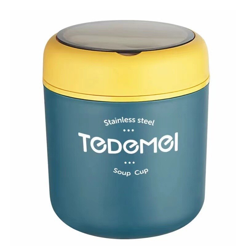 500ml Stainless Steel Thermos Lunchbox With Spoon for Kids Children School BPA Free Leakproof Mini Soup Food Flask Container: A blue