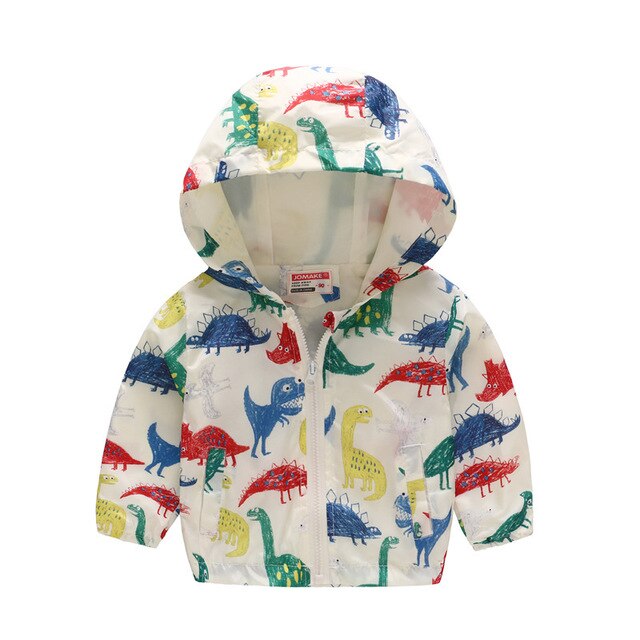 Lente herfst kids Dinosaur windjack voor jongens meisjes leuke bovenkleding kinderen hooded jassen kind overjas: MC098-white / 3T