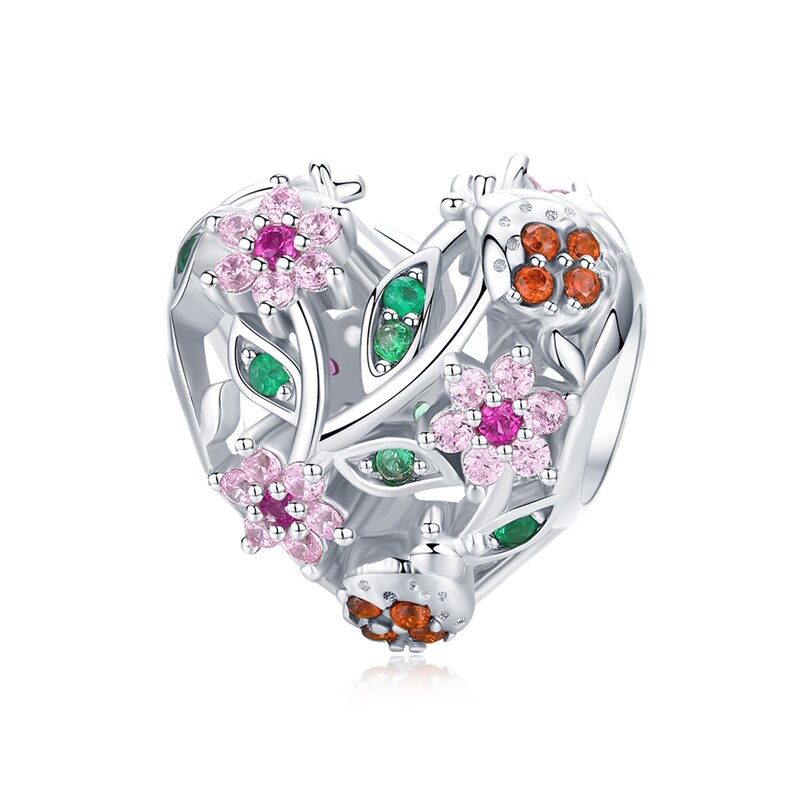 Wostu ægte 925 sterlingsølv blommeblomstperler blomst pink zirkon charm pasform originalt armbånd vedhæng gør selv-smykker: Ctc 117